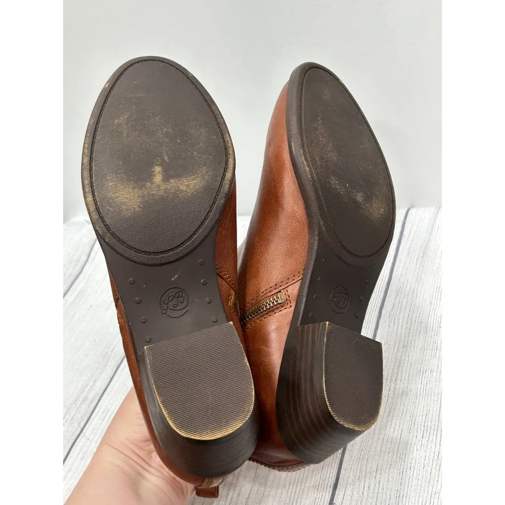 Lucky Brand Basel Ankle Boots Womens 10M Brown Leather Side Zip‎ Block Heel